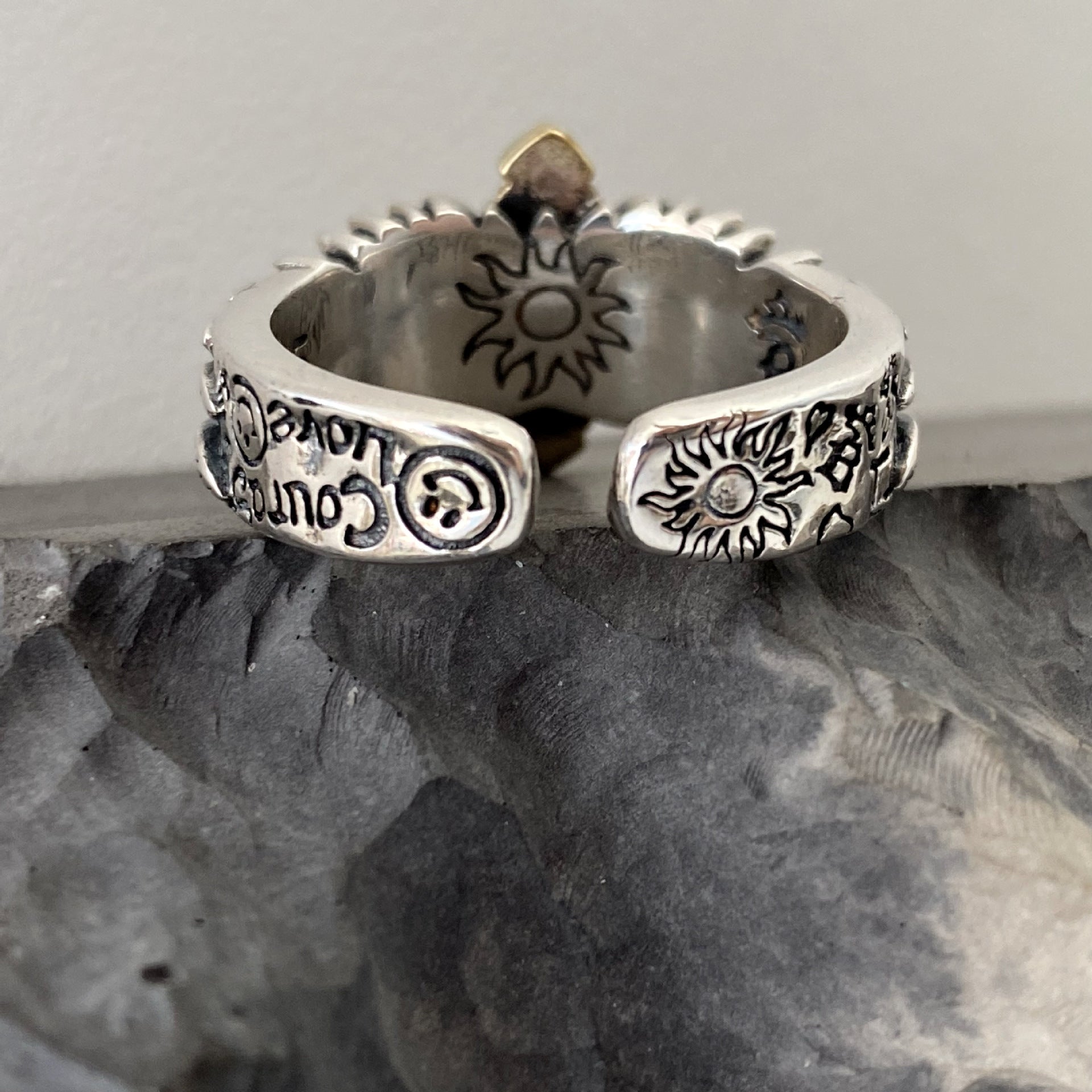Wholesale Retro S925 wings cross graffiti letters open ring domineering personality men's ring